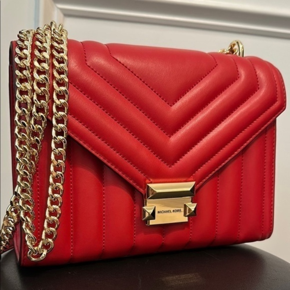 Michael Kors Red Quilted Leather Shoulder Bag - Picture 3 of 13